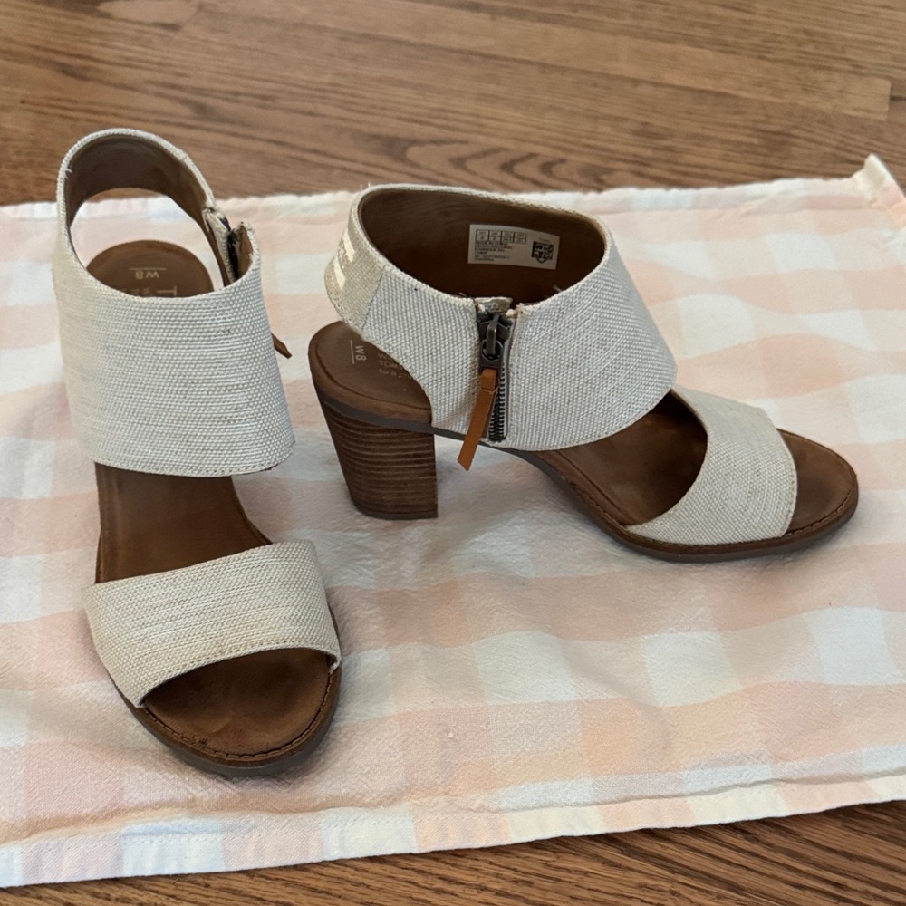 Toms Cream Open-Toe Block Heel Sandals